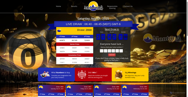 Security scan screenshot of https://www.montanalottery.net/