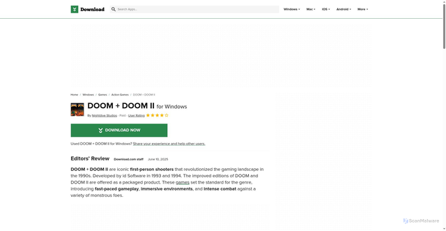 Security scan screenshot of https://download.cnet.com/doom-doom-ii/3000-windows-doom-doom-2.html