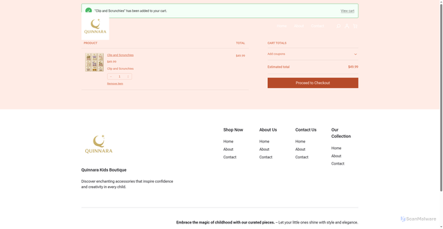 Security scan screenshot of https://quinnara.com/cart/?add-to-cart=37