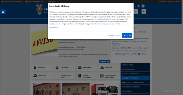 Security scan screenshot of https://www.provincia.viterbo.it/