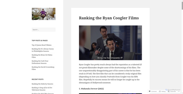 Security scan screenshot of https://enterthereelworld.com/2025/04/28/ranking-the-ryan-coogler-films/