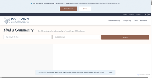 Security scan screenshot of https://ivyliving.com/find-a-community/