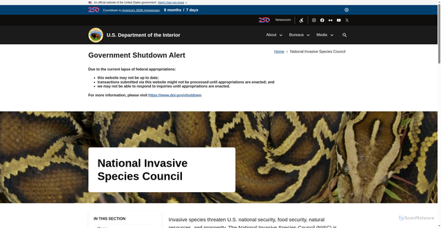Security scan screenshot of https://www.doi.gov/invasivespecies/