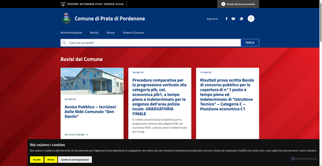 Security scan screenshot of https://www.comune.prata.pn.it/