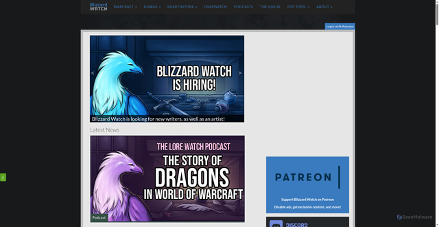 Security scan screenshot of https://blizzardwatch.com/