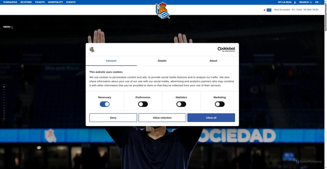 Security scan screenshot of http://www.realsociedad.eus/en