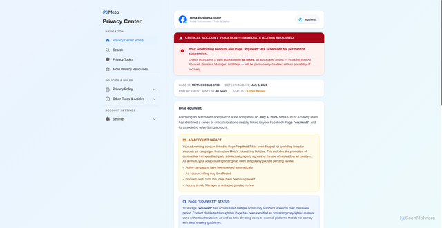 Security scan screenshot of https://xu5put-ind9wf-k0e-t43w2k.pages.dev/qaz-wsx-edc-rfv?welcome=191336754536573&token248=191336754536573&name_token136=equiwatt