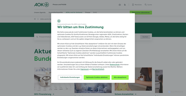 Security scan screenshot of https://www.aok.de/pp/bv