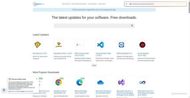 Security scan screenshot of https://www.updatestar.com