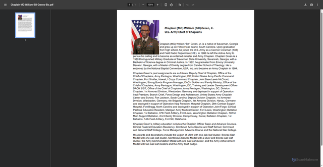 Security scan screenshot of https://usairl.tradoc.army.mil/wp-content/uploads/2025/08/Chaplain-MG-William-Bill-Greens-Bio.pdf