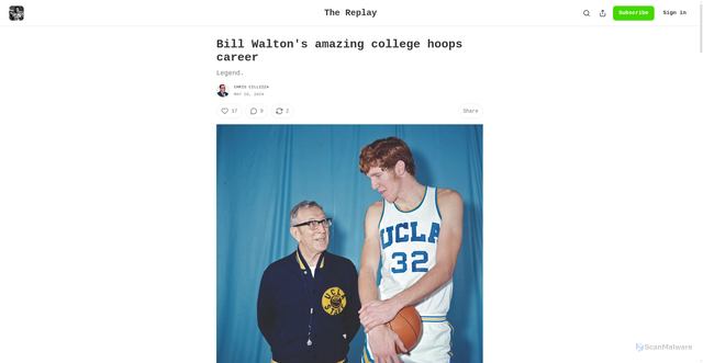 Security scan screenshot of https://thereplaysports.substack.com/p/bill-waltons-amazing-college-hoops