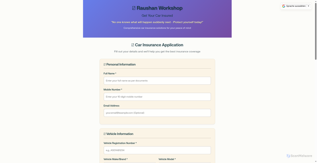 Security scan screenshot of https://raushanworkshopinsurancezone.pages.dev/