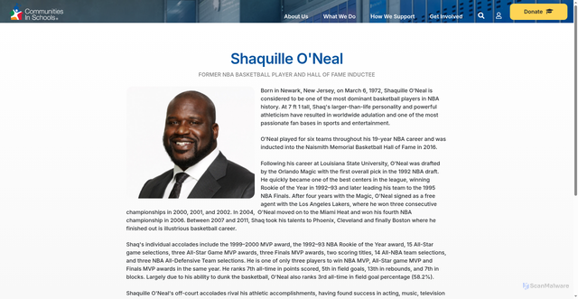 Security scan screenshot of https://www.communitiesinschools.org/leadership/profile/shaquille-oneal