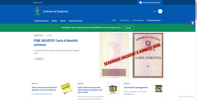 Security scan screenshot of https://comune.sospirolo.bl.it/