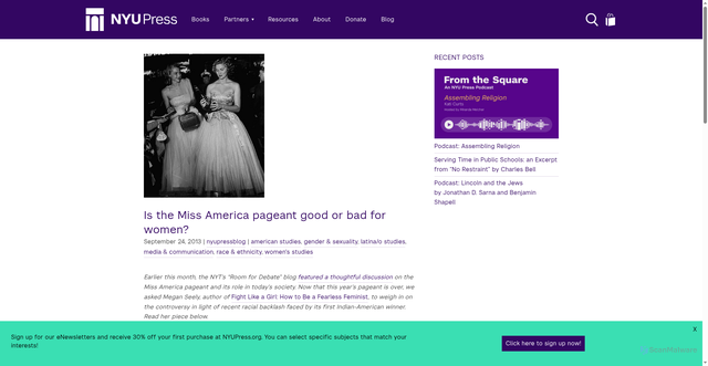 Security scan screenshot of https://nyupress.org/blog/2013/09/24/is-the-miss-america-pageant-good-or-bad-for-women/