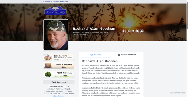 Security scan screenshot of https://www.badgerfuneralhome.com/obituaries/richard-goodman