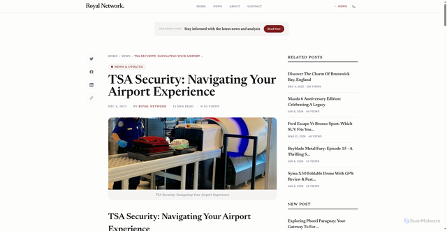 Security scan screenshot of https://ftp.kerusso.com/royal-network/tsa-security-navigating-your-airport-experience-1764800332