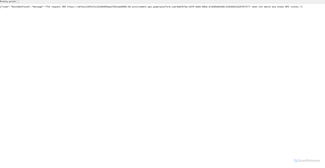 Security scan screenshot of https://default20fa72c11106495daa1f92cbab9896.06.environment.api.powerplatform.com
