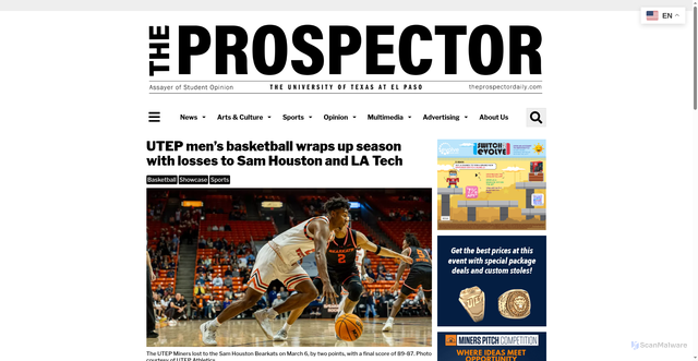 Security scan screenshot of https://www.theprospectordaily.com/2025/03/10/utep-mens-basketball-sam-houston-la-tech-cusa/