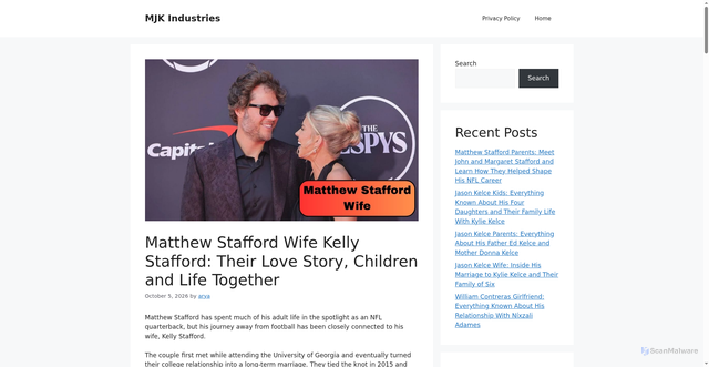 Security scan screenshot of https://mjkindustries.com.au/matthew-stafford-wife/