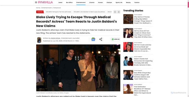 Security scan screenshot of https://www.pinkvilla.com/entertainment/hollywood/blake-lively-trying-to-escape-through-medical-records-actress-team-reacts-to-justin-baldonis-new-claims-1390528