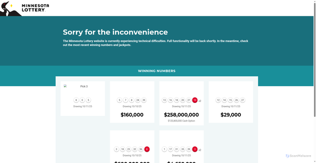 Security scan screenshot of https://www.mnlottery.com/games/lotto/powerball