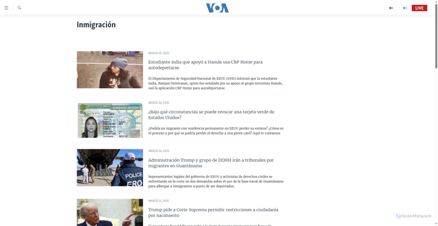 Security scan screenshot of https://www.vozdeamerica.com/inmigracion