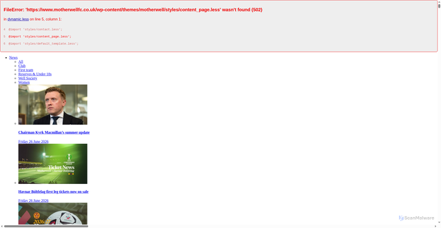 Security scan screenshot of https://www.motherwellfc.co.uk/player/elijah-just/