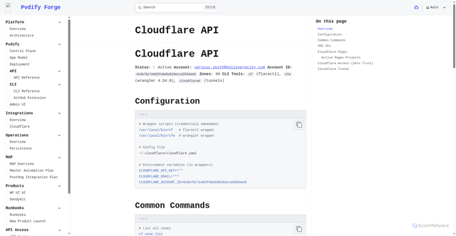 Security scan screenshot of https://forge-philoveracity.pages.dev/api-access/cloudflare/
