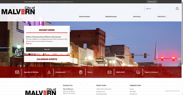 Security scan screenshot of https://malvernar.gov/