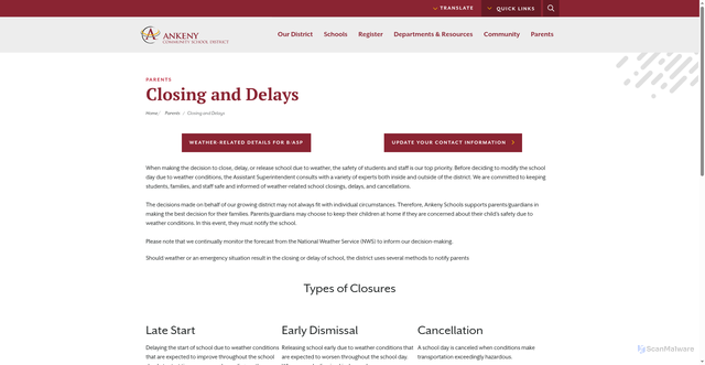 Security scan screenshot of https://www.ankenyschools.org/parents/closings-and-delays/