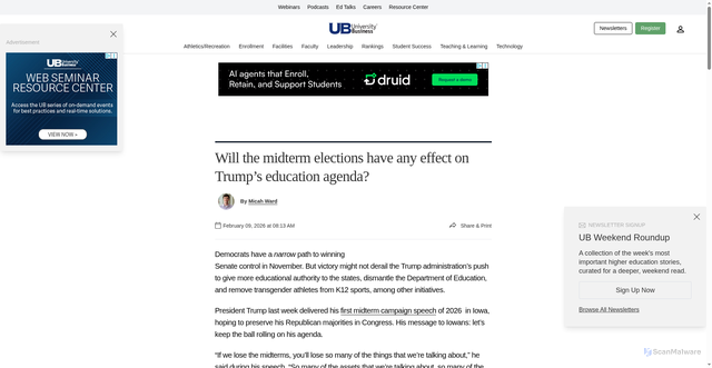 Security scan screenshot of https://universitybusiness.com/will-the-midterm-elections-have-any-effect-on-trumps-education-agenda/