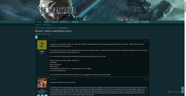 Security scan screenshot of https://thelifestream.net/forums/threads/movies-i-need-to-watch-must-sees.11533/