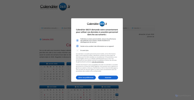 Security scan screenshot of https://www.calendrier-365.fr