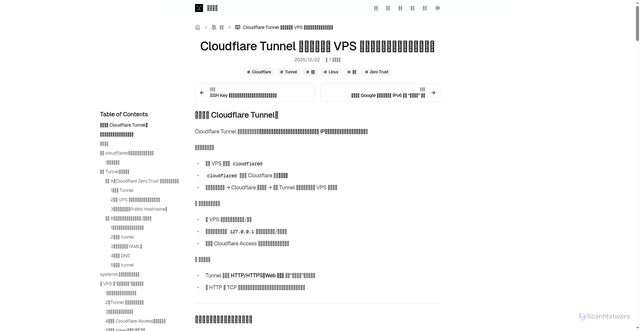 Security scan screenshot of https://blog-197.pages.dev/cloudflare-tunnel-secure-vps-setup