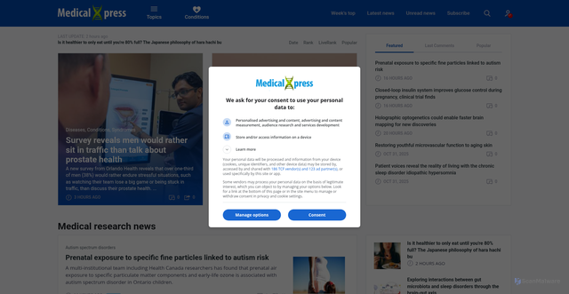 Security scan screenshot of https://medicalxpress.com/