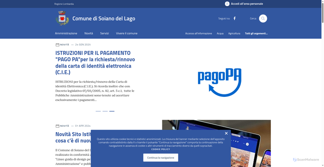 Security scan screenshot of https://www.comune.soianodellago.bs.it/