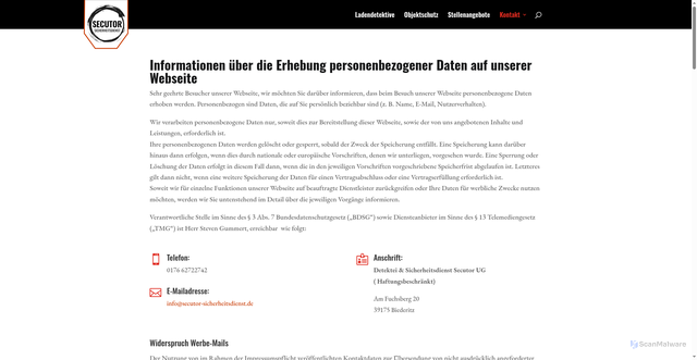 Security scan screenshot of https://secutor-sicherheitsdienst.de/datenschutz/