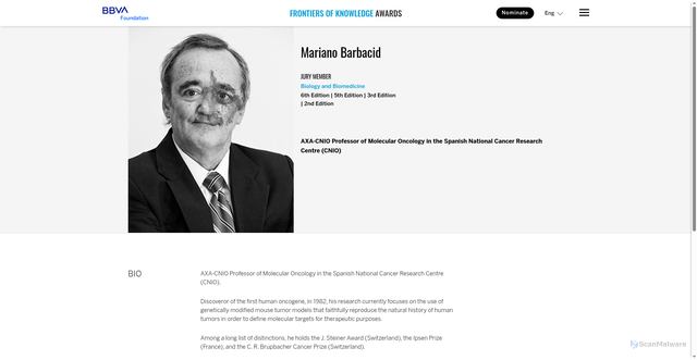 Security scan screenshot of https://www.frontiersofknowledgeawards-fbbva.es/jurado/mariano-barbacid-2/