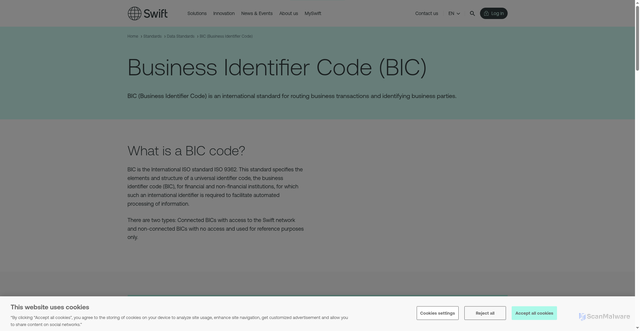 Security scan screenshot of https://www.swift.com/standards/data-standards/bic-business-identifier-code