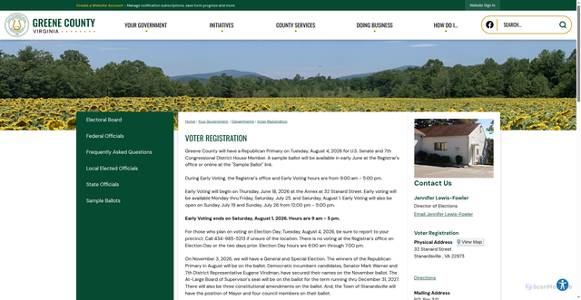 Security scan screenshot of https://www.greenecountyva.gov/200/Voter-Registration