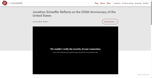 Security scan screenshot of https://cmalliance.org/video/jonathan-schaeffer-reflects-on-the-250th-anniversary-of-the-united-states/