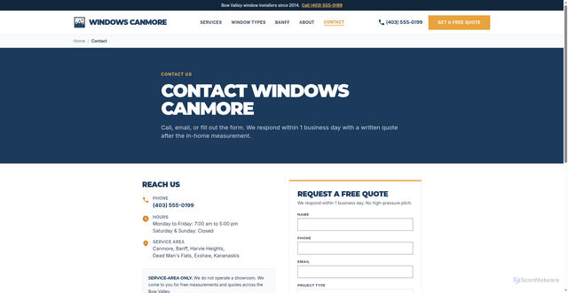 Security scan screenshot of https://windows-canmore.pages.dev/contact