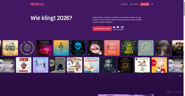 Security scan screenshot of https://nextory.com