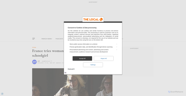 Security scan screenshot of https://www.thelocal.fr/20251017/france-tries-woman-for-rape-and-murder-of-schoolgirl