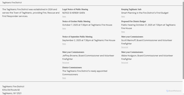 Security scan screenshot of https://taghkanicfiredistrict.gov/