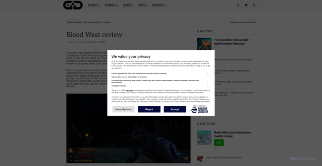 Security scan screenshot of https://www.godisageek.com/reviews/blood-west-review/