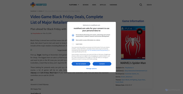 Security scan screenshot of https://www.noobfeed.com/articles/video-game-black-friday-deals-complete-list-of-major-retailers