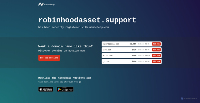 Security scan screenshot of http://robinhoodasset.support/