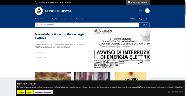 Security scan screenshot of https://www.comune.fagagna.ud.it/